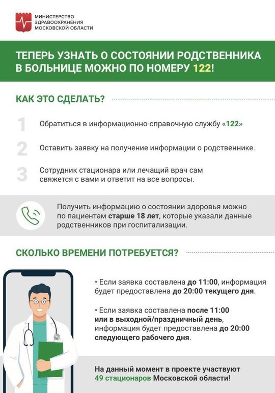 🏥📞Узнать о состоянии родственника, который лежит в больнице, можно по номеру 1️⃣2️⃣2️⃣